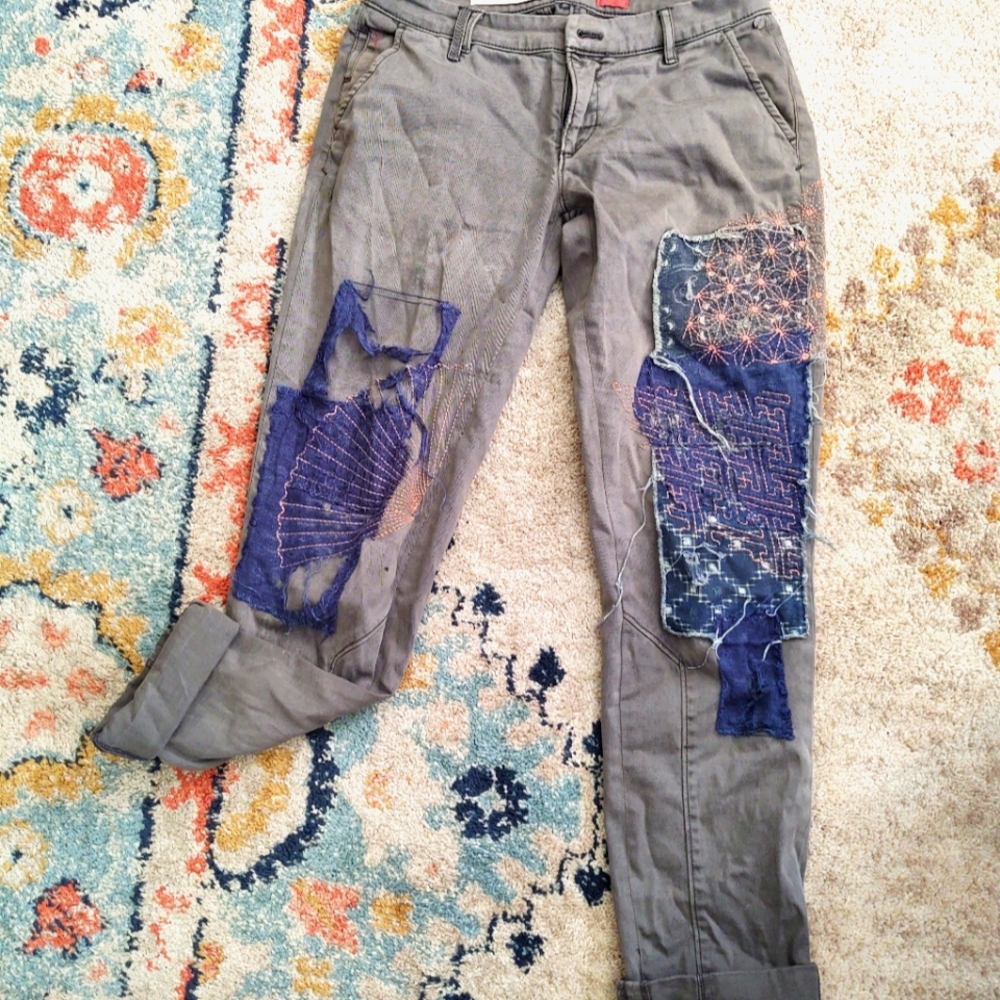 Pilcro embroidered patched pants